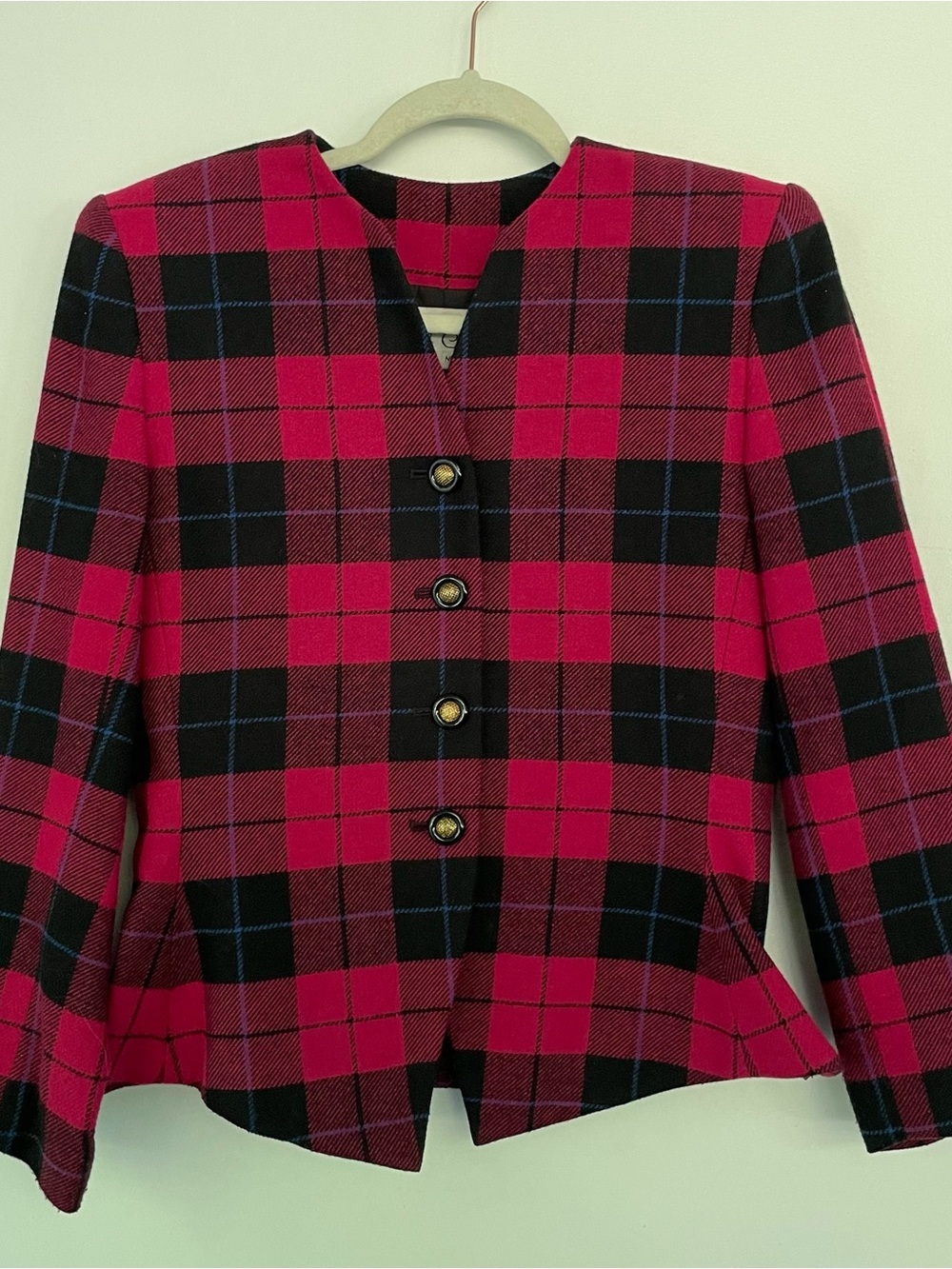Vintage LeSuit Women’s Plaid Button-Front Jacket Pink & Black Barbiecore 6
